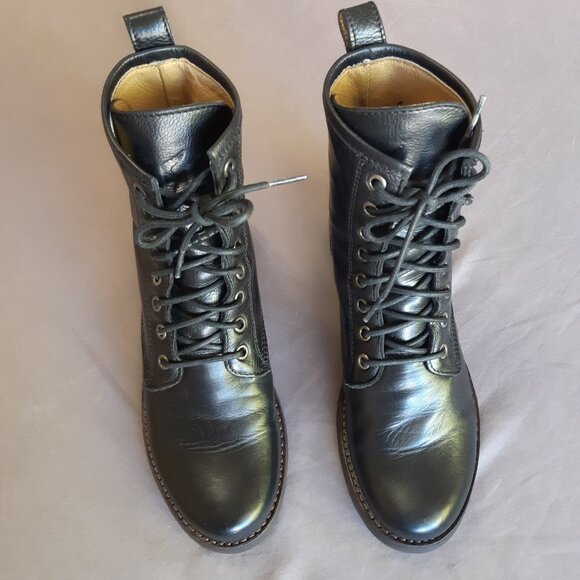 Frye Veronica Lace-Up Black Leather Combat Boot - Picture 3 of 14